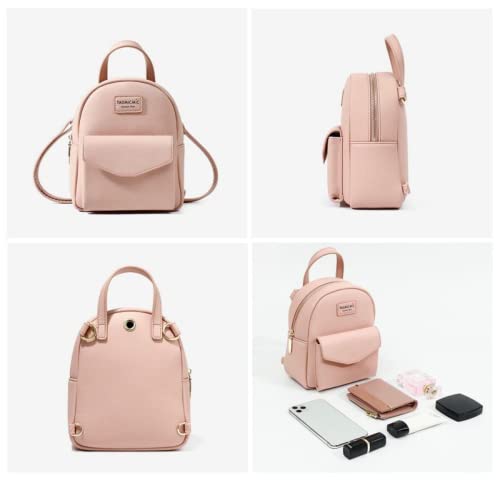 Multi-Function Women Fashion Mini Backpack Soft Leather Casual Travel Small Shoulder Bag (Pink)