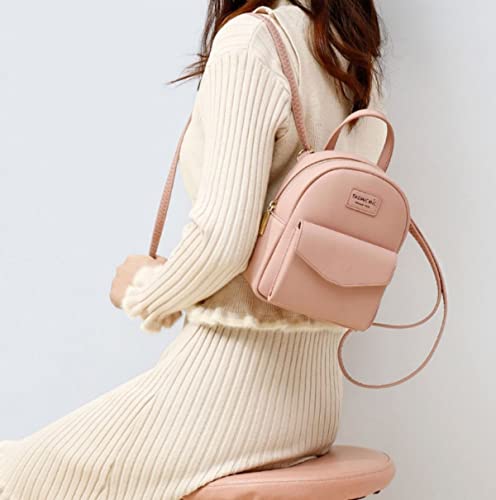 Multi-Function Women Fashion Mini Backpack Soft Leather Casual Travel Small Shoulder Bag (Pink)