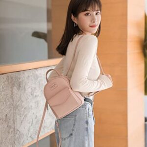 Multi-Function Women Fashion Mini Backpack Soft Leather Casual Travel Small Shoulder Bag (Pink)