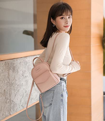 Multi-Function Women Fashion Mini Backpack Soft Leather Casual Travel Small Shoulder Bag (Pink)