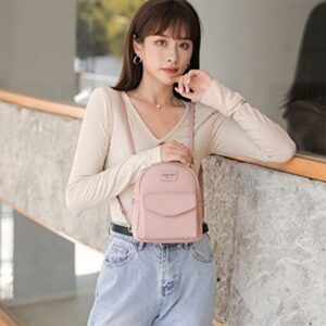 Multi-Function Women Fashion Mini Backpack Soft Leather Casual Travel Small Shoulder Bag (Pink)