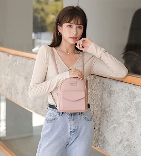 Multi-Function Women Fashion Mini Backpack Soft Leather Casual Travel Small Shoulder Bag (Pink)