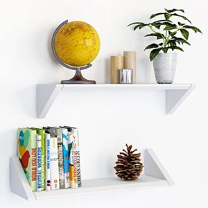 fytz design reversible white floating shelves – set of two white floating shelves for wall in living, bedroom, bathroom, kitchen, and office – d