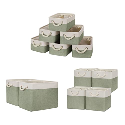 Temary Baskets Fabric Storage Bins for Shelves Fabric Storage Cubes for Organizing Home (White&Green, 6Pack-11.8Lx7.9Wx5.3H, 2Pack-16Lx12Wx12H, 4Pack-12Lx12Wx12H)