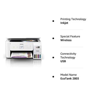 Epson EcoTank 2803 Series All-in-One Color Inkjet Cartridge-Free Supertank Printer I Print Copy Scan I Wireless I Mobile & Voice-Activated Printing I Print Up to 10 ISO PPM I 1.44" Color LCD