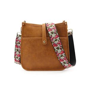 crossbody bags for women, vegan leather crossbody shoulder bag guitar strap purse hobo handbags (brown)