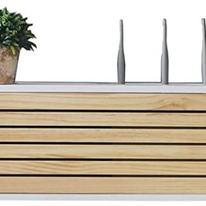 Solid Wood Network Set-Top Box, Wall Mounted Wooden Wireless Wifi Router Storage Box Power Strip and Cable Management Hider Rack Socket Shielding Wire Finishing Wire Box Floating Shelf 40CM