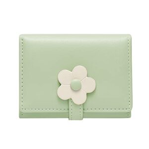 sunwel fashion small cute trifold wallet slim wallet id/photo window card holder with 3d flower pattern buckle for women girls (green)