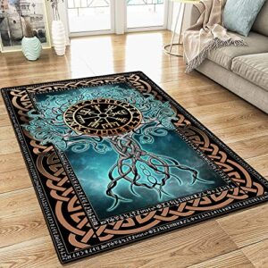 Living Room Rug - 5' x 8' Rug - Viking Gifts for Men - Bedroom Dinning Room Rug - Tree of Life Norse Decor Vikings Blue Area Rug - Rug for Bedroom Aesthetic