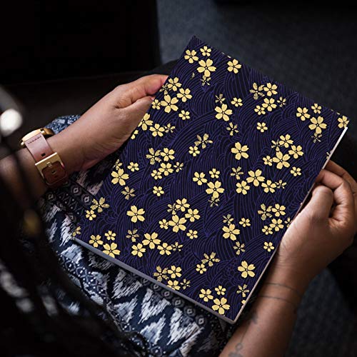 Didiseaon Cherry Blossom Notebook Cover A5 Fabric Book Sleeve Bronzing Floral Journal Cover Book Protector for Student Adult (Blue)