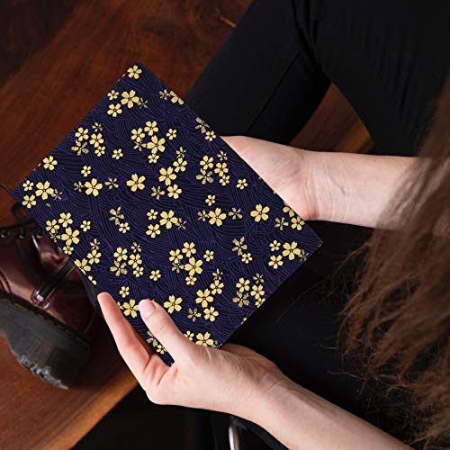 Didiseaon Cherry Blossom Notebook Cover A5 Fabric Book Sleeve Bronzing Floral Journal Cover Book Protector for Student Adult (Blue)