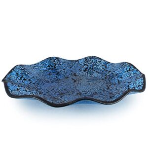 mdluu mosaic centerpiece tray, 12″ decorative glass plate, home decor glass bowl for dining room table, coffee table, gift (turquoise blue)