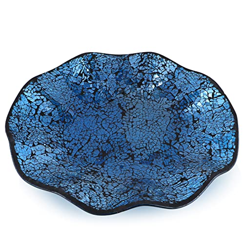 MDLUU Mosaic Centerpiece Tray, 12" Decorative Glass Plate, Home Decor Glass Bowl for Dining Room Table, Coffee Table, Gift (Turquoise Blue)