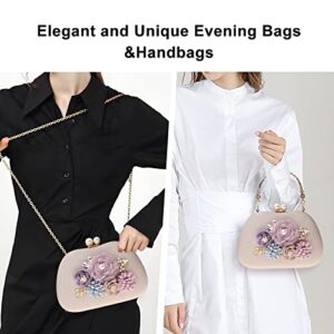 Rkrouco Evening Bag for Women, Flower Wedding Evening Clutch Purse Satin Floral Clutch Bag-Champagne