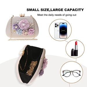 Rkrouco Evening Bag for Women, Flower Wedding Evening Clutch Purse Satin Floral Clutch Bag-Champagne