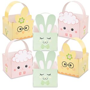 whaline 24 pack easter treat boxes with handle easter rabbit bunny chick lamb diy basket containers cute animal style candy cookie goodie gift holder box for school classroom party favor supplies