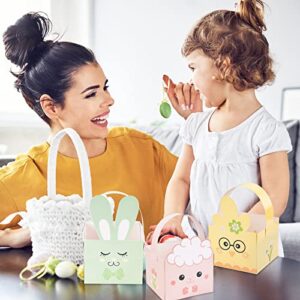 Whaline 24 Pack Easter Treat Boxes with Handle Easter Rabbit Bunny Chick Lamb DIY Basket Containers Cute Animal Style Candy Cookie Goodie Gift Holder Box for School Classroom Party Favor Supplies