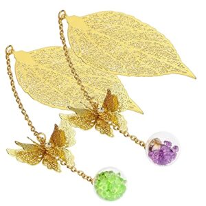 zizzon metal leaf bookmark with 3d butterfly pendant christmas thanksgiving unique gift for book lover teacher women and girls 2 pack