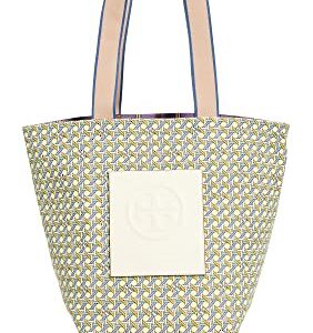 Tory Burch Women's Gracie Printed Canvas Tote, Acid Lemon Basketweave, One Size