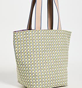 Tory Burch Women's Gracie Printed Canvas Tote, Acid Lemon Basketweave, One Size