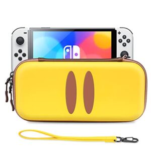 kenobee carry case for nintendo switch oled model 2021/switch 2017, portable hard shell shockproof cover storage travel bag with 10 game cartridge holder, inner pocket for console & accessorie, yellow