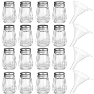 12 pieces mini pepper shakers set mini shaker tiny pepper shakers glass shaker bottle condiment storage jar with 4 pieces plastic mini funnels for storing pepper, sugar