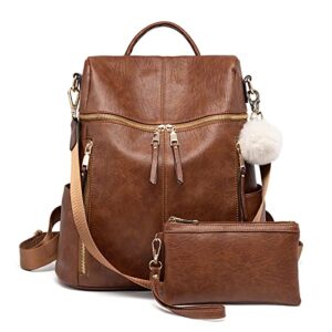 pincnel backpack purse for women, large designer fashion leather multiple pockets shoulder bag for weekend travel and daily style (tan)