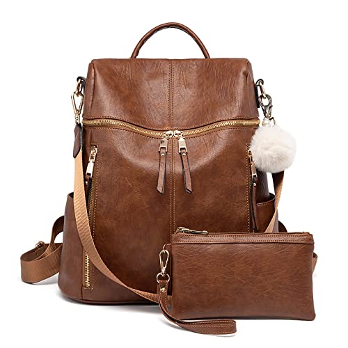 PINCNEL Backpack Purse for Women, Large Designer Fashion Leather Multiple Pockets Shoulder Bag for Weekend Travel and Daily Style (Tan)