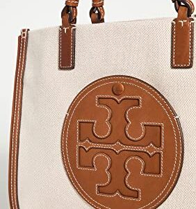 Tory Burch Women's Ella Canvas Small Tote, Natural/Classic Cuoio, Off White, One Size