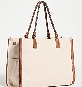 Tory Burch Women's Ella Canvas Small Tote, Natural/Classic Cuoio, Off White, One Size