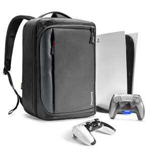 tomtoc travel backpack for ps5 console, accessories, protective carrying case storage bag compatible with sony playstation 5 console, headset, 2 game discs, ps5 controller, charging station