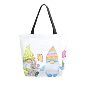 cute flowers gnomes large canvas shoulder tote top storage handle bag for gym beach travel shopping