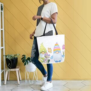 Cute Flowers Gnomes Large Canvas Shoulder Tote Top Storage Handle Bag for Gym Beach Travel Shopping