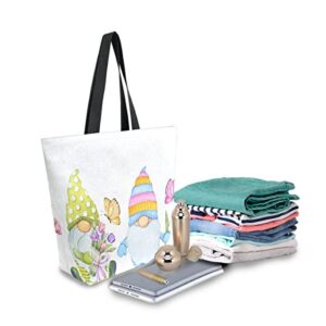 Cute Flowers Gnomes Large Canvas Shoulder Tote Top Storage Handle Bag for Gym Beach Travel Shopping