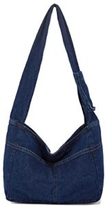 denim shoulder bag for women hobo tote bag casual canvas bag retro crossbody bag large capacity purse