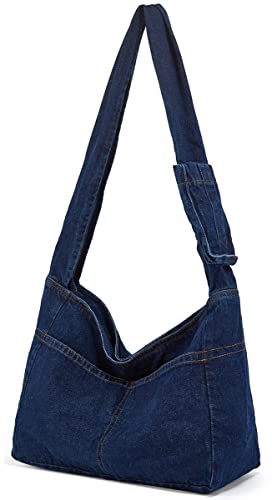 Denim Shoulder Bag for Women Hobo Tote Bag Casual Canvas Bag Retro Crossbody Bag Large Capacity Purse