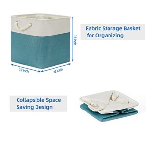 Temary Collapsible Storage Cubes Fabric Storage Baskets Decorative Baskets for Gifts Empty (White&Teal, 6Pack-11.8Lx7.9Wx5.3H ", 2Pack-16Lx12Wx12H ", 4Pack-12Lx12Wx12H ")