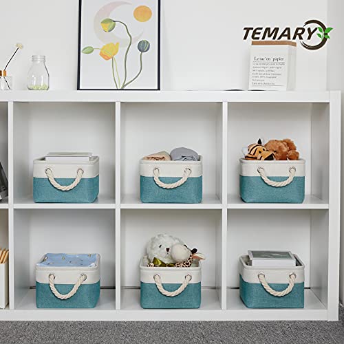 Temary Collapsible Storage Cubes Fabric Storage Baskets Decorative Baskets for Gifts Empty (White&Teal, 6Pack-11.8Lx7.9Wx5.3H ", 2Pack-16Lx12Wx12H ", 4Pack-12Lx12Wx12H ")