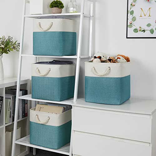 Temary Collapsible Storage Cubes Fabric Storage Baskets Decorative Baskets for Gifts Empty (White&Teal, 6Pack-11.8Lx7.9Wx5.3H ", 2Pack-16Lx12Wx12H ", 4Pack-12Lx12Wx12H ")