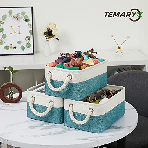 Temary Collapsible Storage Cubes Fabric Storage Baskets Decorative Baskets for Gifts Empty (White&Teal, 6Pack-11.8Lx7.9Wx5.3H ", 2Pack-16Lx12Wx12H ", 4Pack-12Lx12Wx12H ")