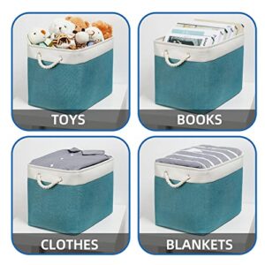 Temary Collapsible Storage Cubes Fabric Storage Baskets Decorative Baskets for Gifts Empty (White&Teal, 6Pack-11.8Lx7.9Wx5.3H ", 2Pack-16Lx12Wx12H ", 4Pack-12Lx12Wx12H ")