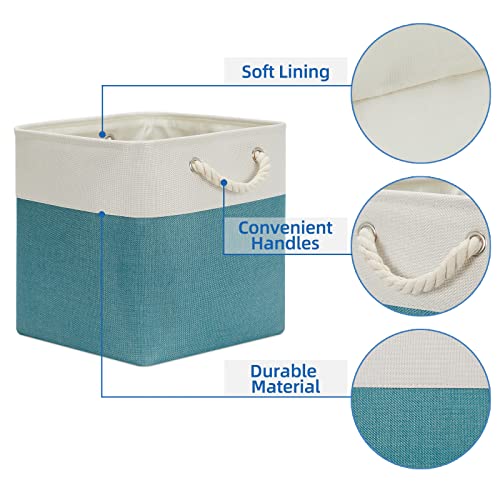 Temary Collapsible Storage Cubes Fabric Storage Baskets Decorative Baskets for Gifts Empty (White&Teal, 6Pack-11.8Lx7.9Wx5.3H ", 2Pack-16Lx12Wx12H ", 4Pack-12Lx12Wx12H ")