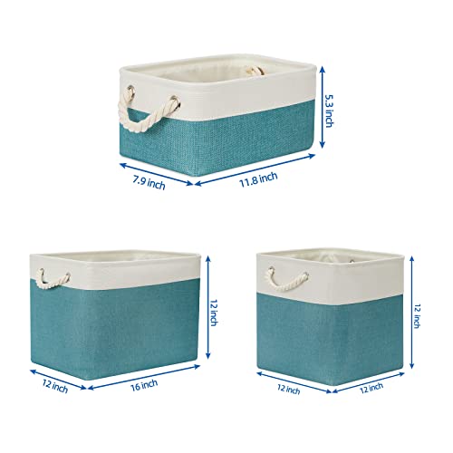 Temary Collapsible Storage Cubes Fabric Storage Baskets Decorative Baskets for Gifts Empty (White&Teal, 6Pack-11.8Lx7.9Wx5.3H ", 2Pack-16Lx12Wx12H ", 4Pack-12Lx12Wx12H ")