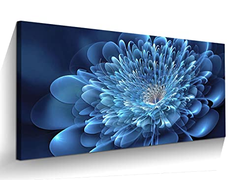 Kyiyhzp - Bathroom Wall Art Blue Canvas Flower for Modern Home Living Room Bedroom Office Dining Room Printed Decorative Picture with Frame Hanging (20" X 40" X 1 Piece)