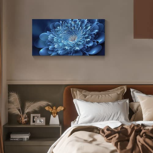 Kyiyhzp - Bathroom Wall Art Blue Canvas Flower for Modern Home Living Room Bedroom Office Dining Room Printed Decorative Picture with Frame Hanging (20" X 40" X 1 Piece)