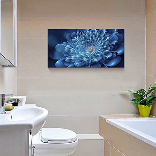 Kyiyhzp - Bathroom Wall Art Blue Canvas Flower for Modern Home Living Room Bedroom Office Dining Room Printed Decorative Picture with Frame Hanging (20" X 40" X 1 Piece)