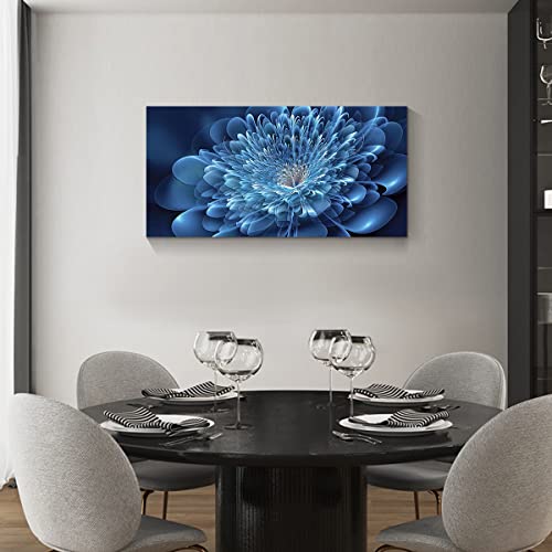 Kyiyhzp - Bathroom Wall Art Blue Canvas Flower for Modern Home Living Room Bedroom Office Dining Room Printed Decorative Picture with Frame Hanging (20" X 40" X 1 Piece)