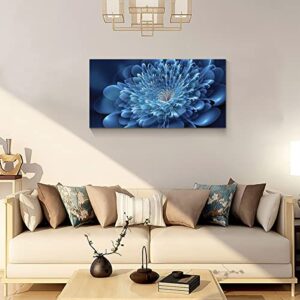 Kyiyhzp - Bathroom Wall Art Blue Canvas Flower for Modern Home Living Room Bedroom Office Dining Room Printed Decorative Picture with Frame Hanging (20" X 40" X 1 Piece)