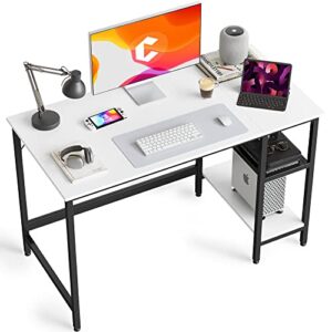cubicubi computer home office desk, 47 inch desk study writing table with storage shelves, modern simple pc desk with splice board,white finish