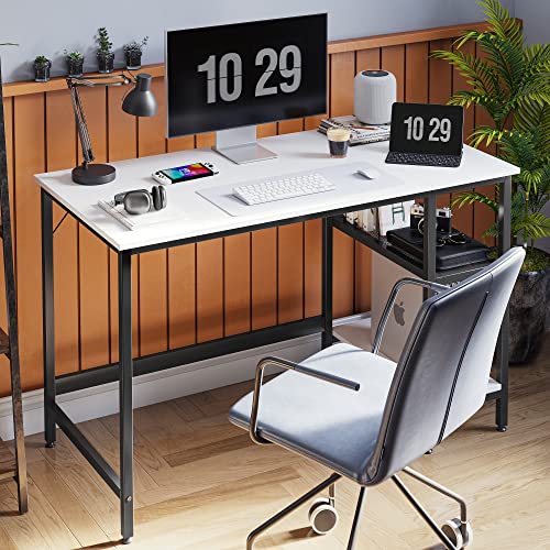 CubiCubi Computer Home Office Desk, 47 Inch Desk Study Writing Table with Storage Shelves, Modern Simple PC Desk with Splice Board,White Finish